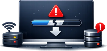 Laptop and phone showing a failed download warning icon